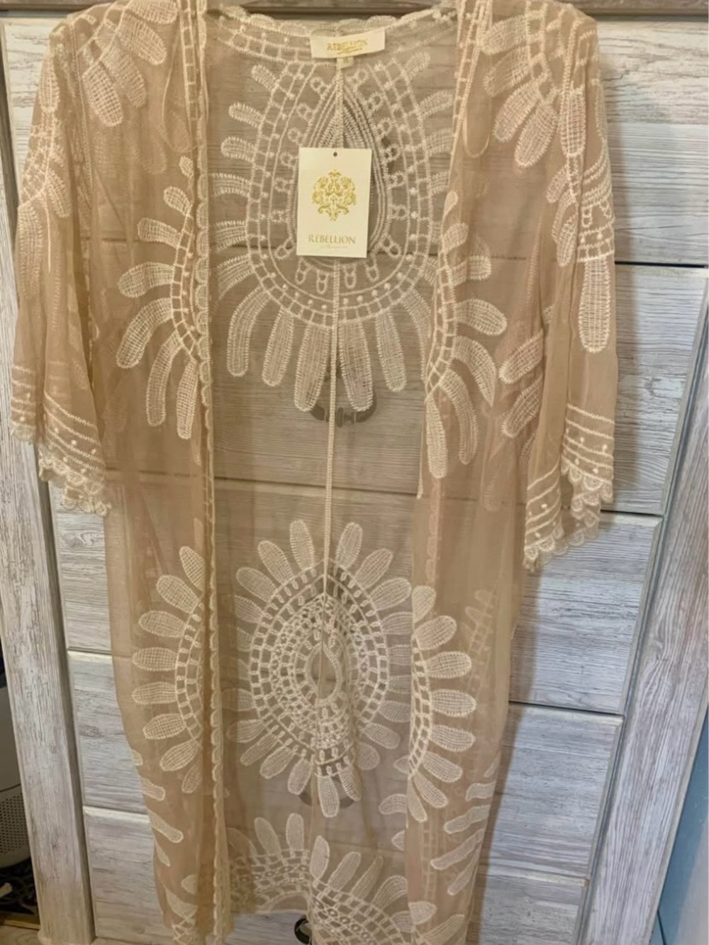 Rebellion Cream Embroidered Sheer Duster